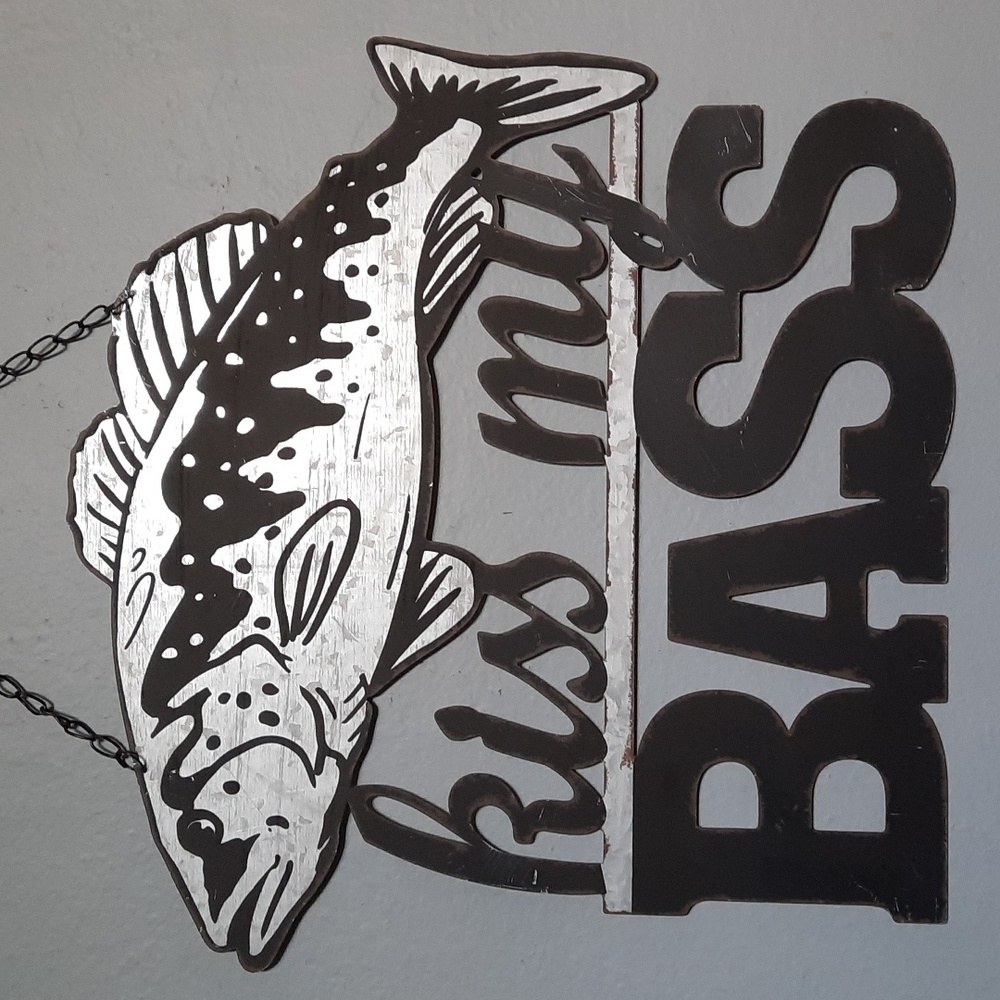 Fish Metal Wall Art Hanging Laser Cut Kiss My Bass Funny As Is Scratches